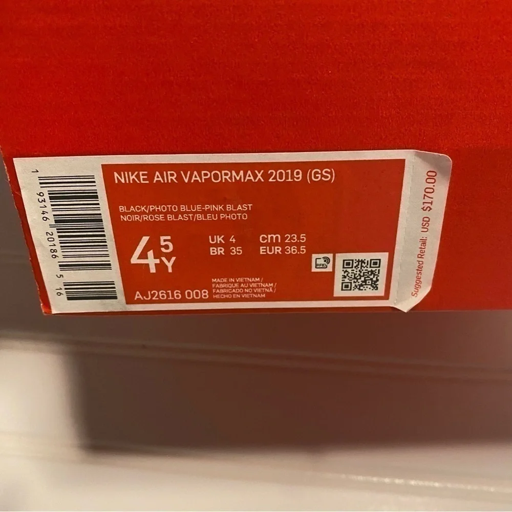 Nike Air VaporMax 2019 GS Photo Blue Pink Blast Size 4.5Y Women 6 AJ2616-008 NWT